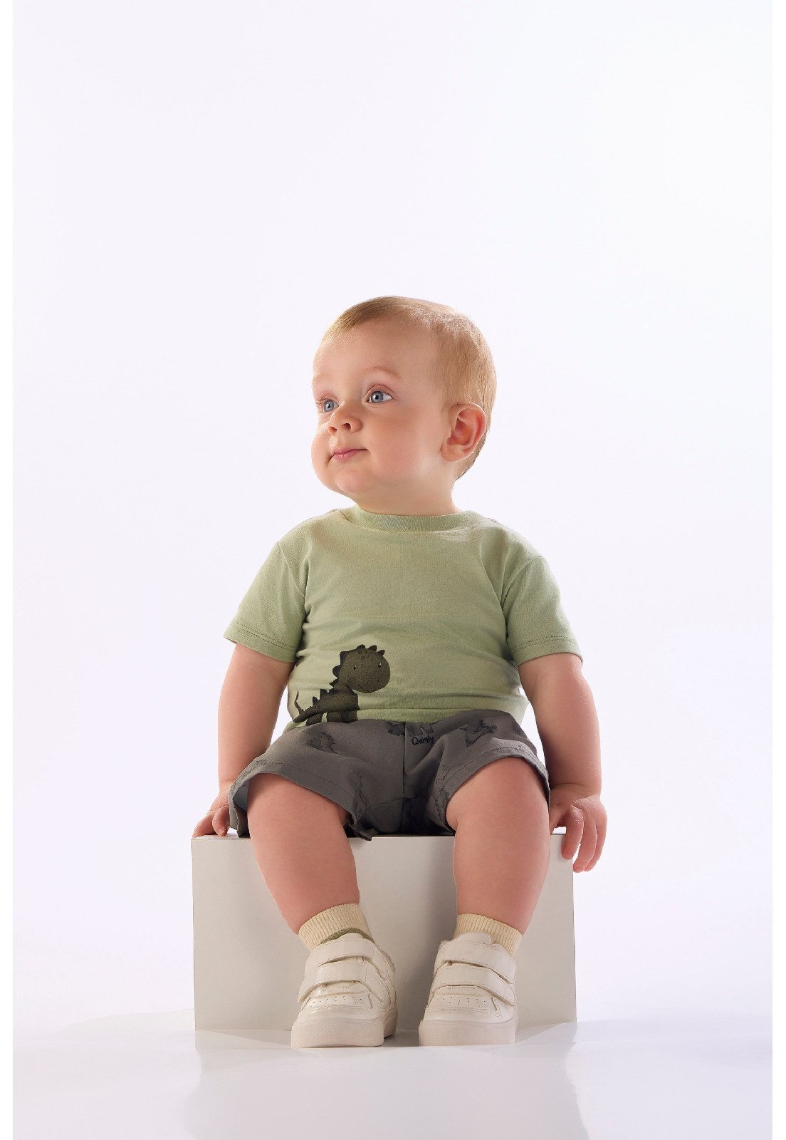 Infantil - Conjunto Camiseta Dino Bermuda Quimby Bege