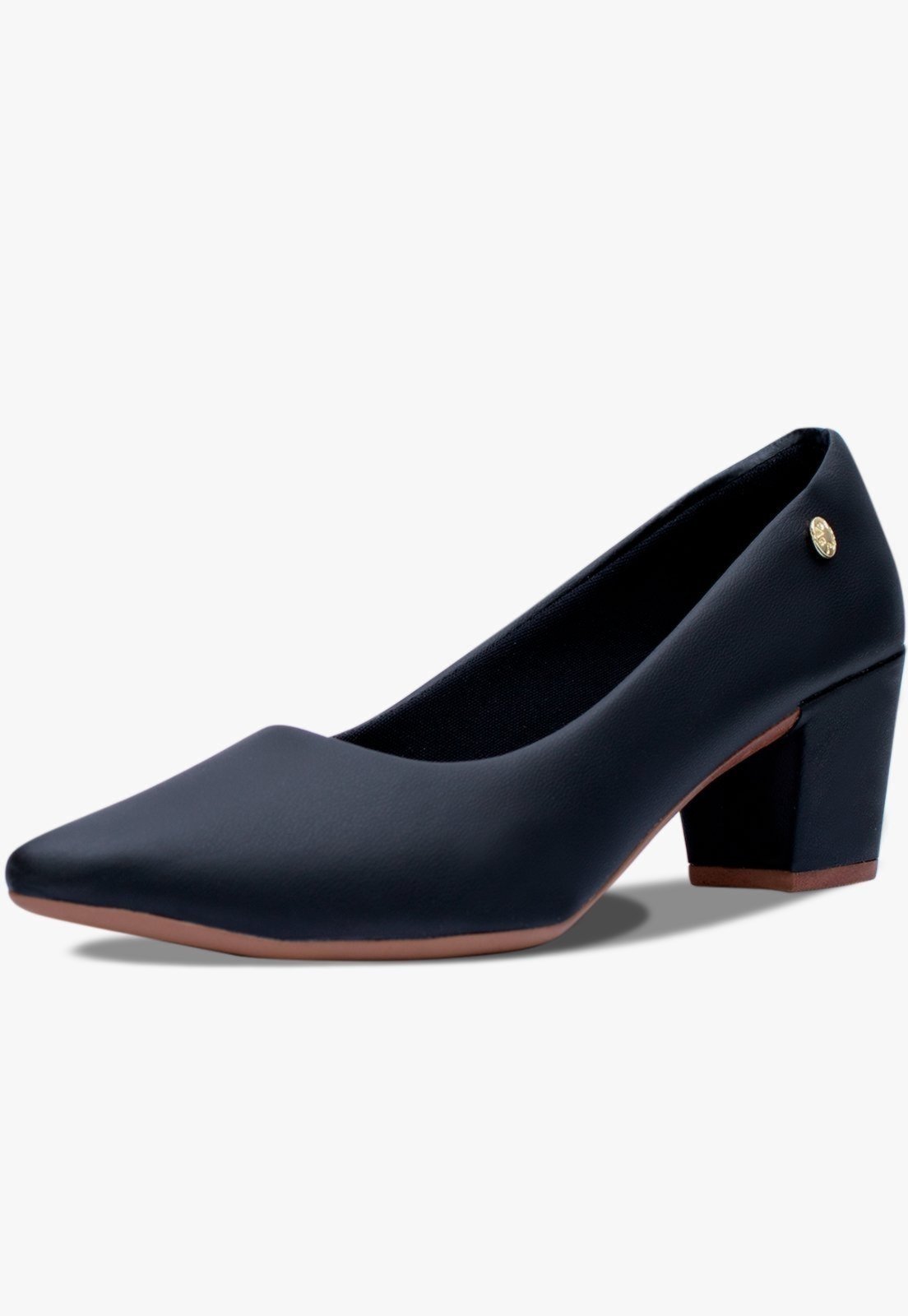 Scarpin Feminino Takata Salto Bloco Baixo Grosso Sapato Sintético Bico Fino Preto