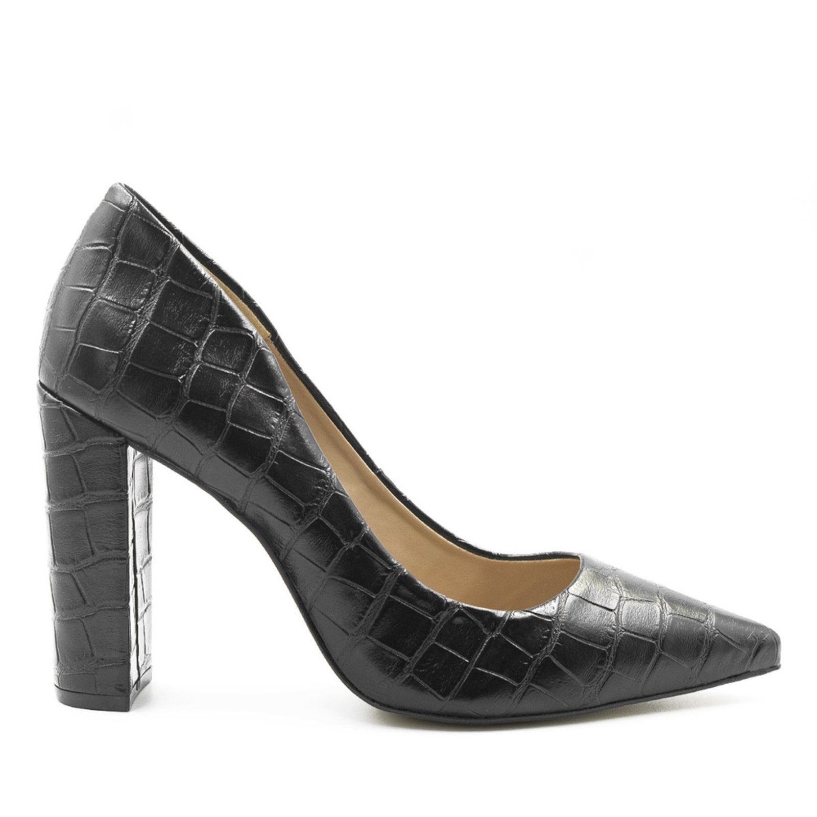 Vista 3 Scarpin Zatta Salto Grosso Jaine Croco preto ZATTA preto