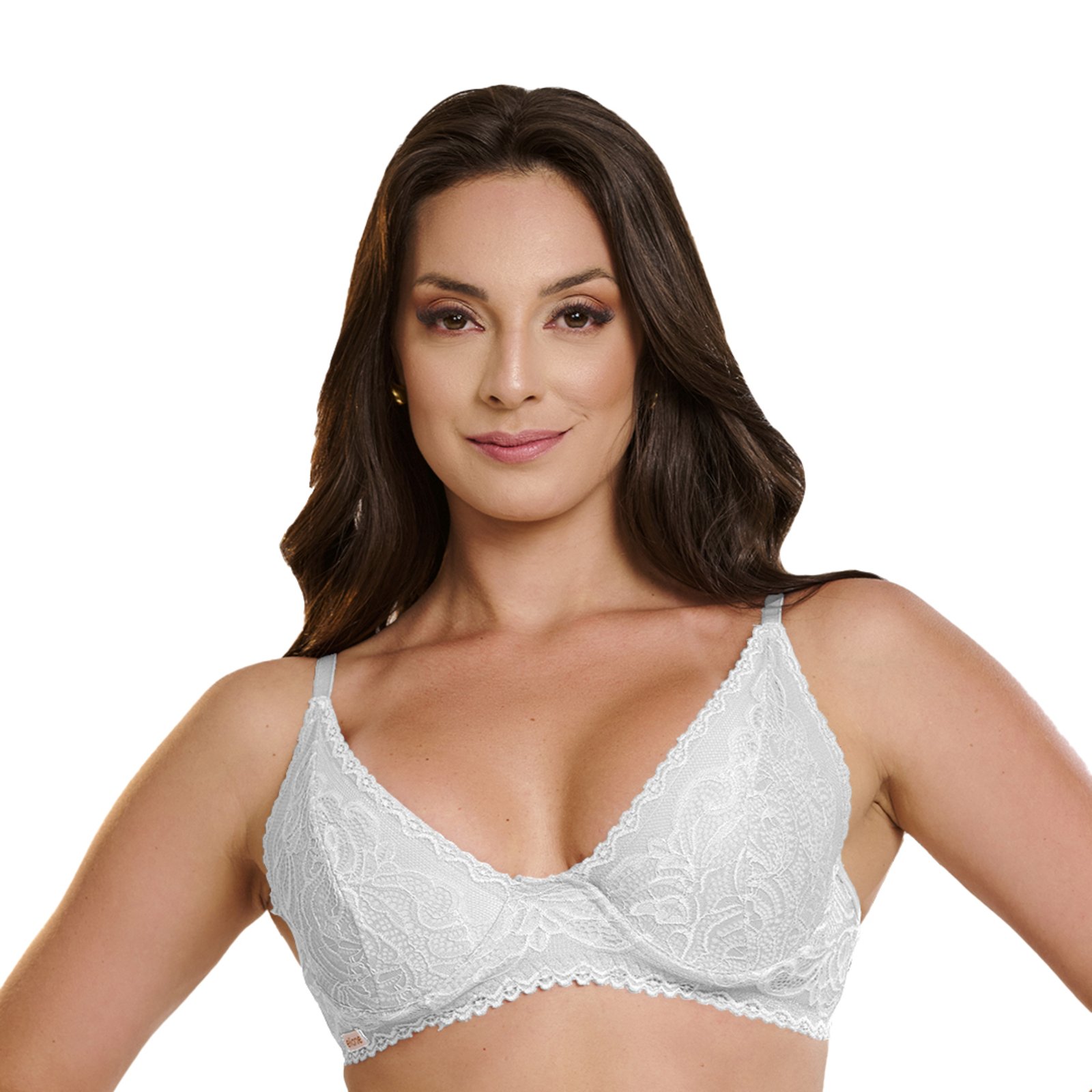 Sutiã Rendado Gabi Lingerie Meia Taça com Aro Sem Bojo Poliamida Branco