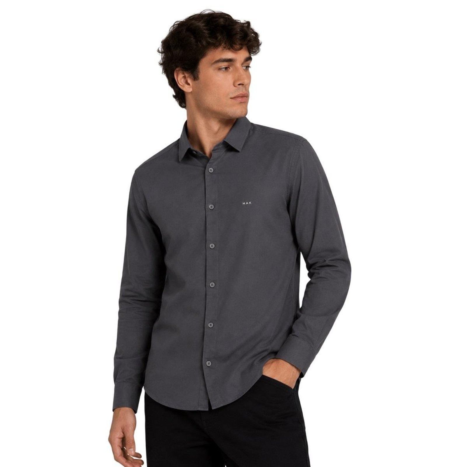 Camisa Manga Longa Slim Masculina Max Denim 12041 Chumbo