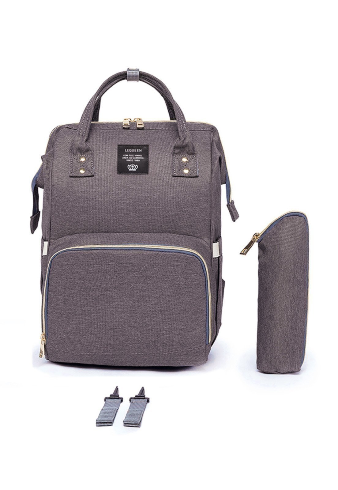 Infantil – Mochila Bolsa Maternidade Lequeen Porta Mamadeira Menina Menino Cinza Claro