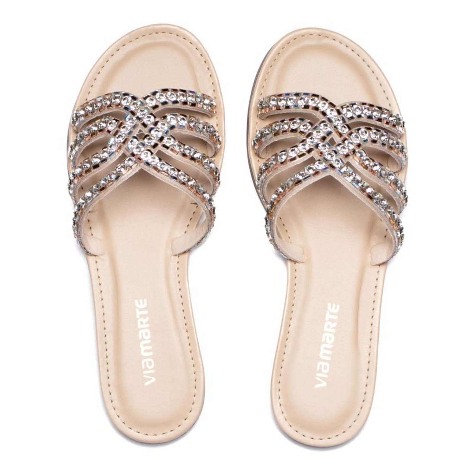Chinelo Rasteira Feminino Via Marte Suede Strass