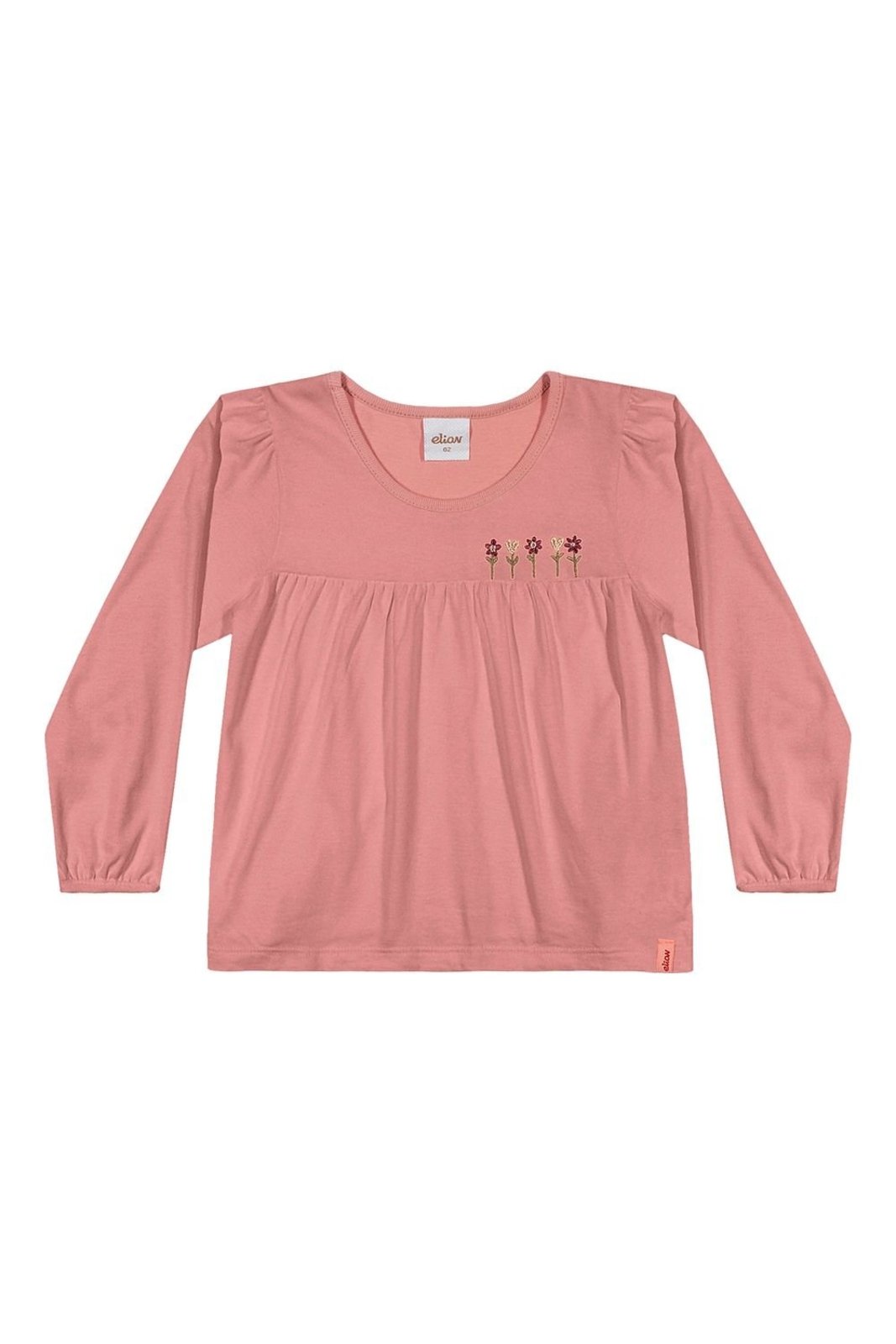 Infantil - Blusa Longa Menina Bordada Floral Elian Rosa