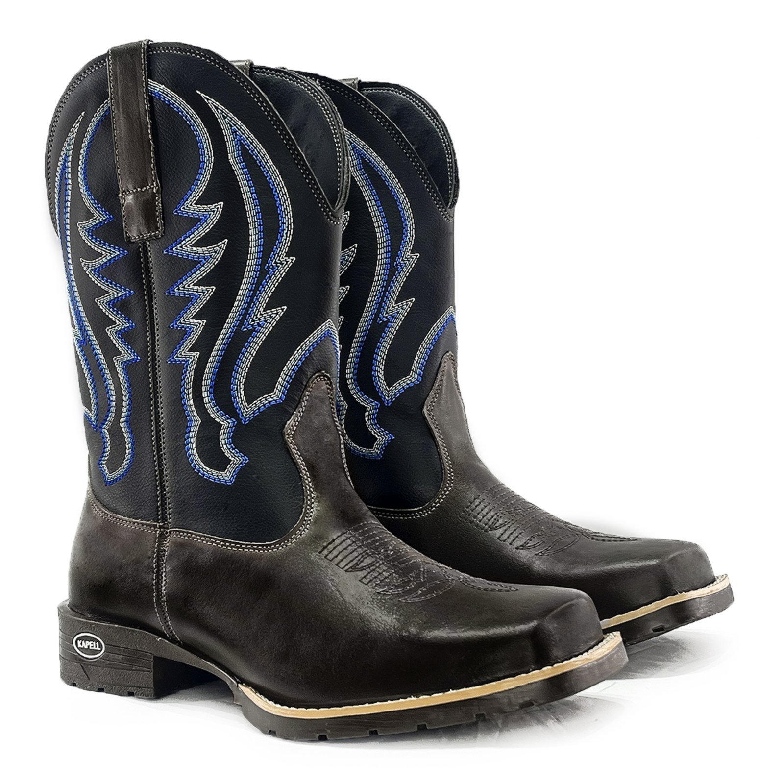Bota Texana Masculina Em Couro Dakota Bico Quadrado Bordada Kapell