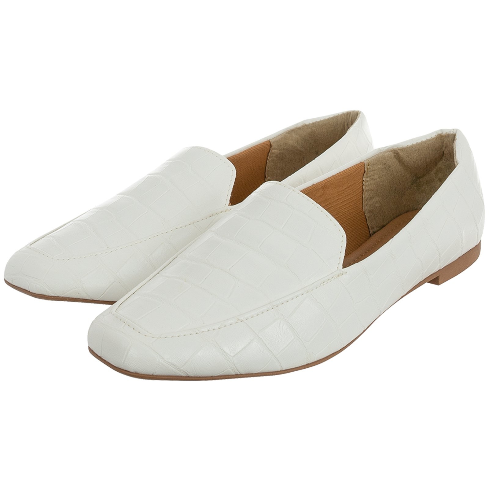 Sapato Mocassim Feminino CM Calçados Liso Confort Branco Croco