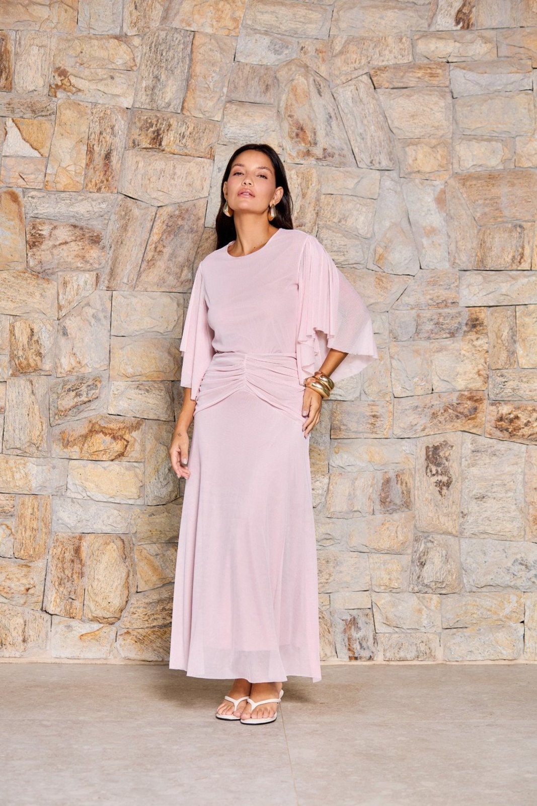 Blusa Vanibele Tule Manga Godê Rosa