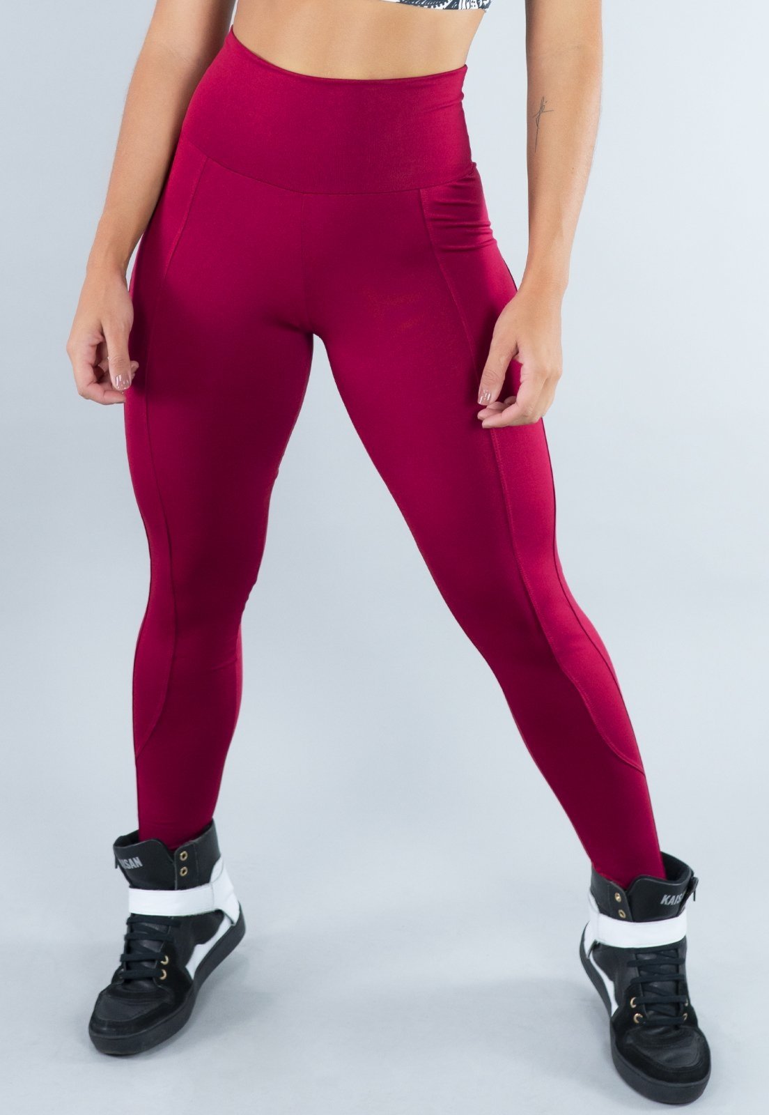 Calça Legging MVB Modas Cintura Alta Montaria Suplex Lisa Vinho