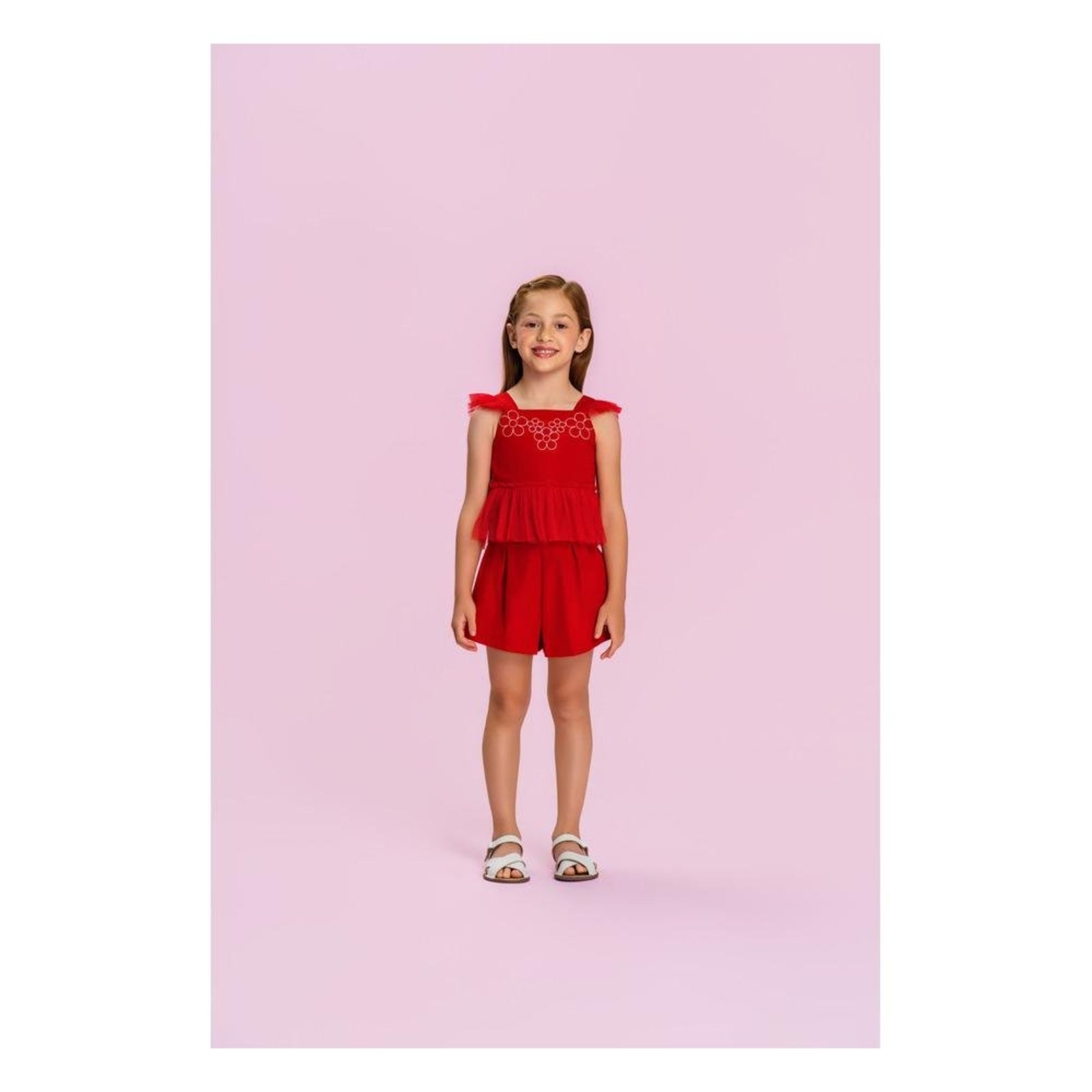 Infantil - Conjunto Blusa Tule Shorts Mon Sucré Vermelho 1 Vermelho
