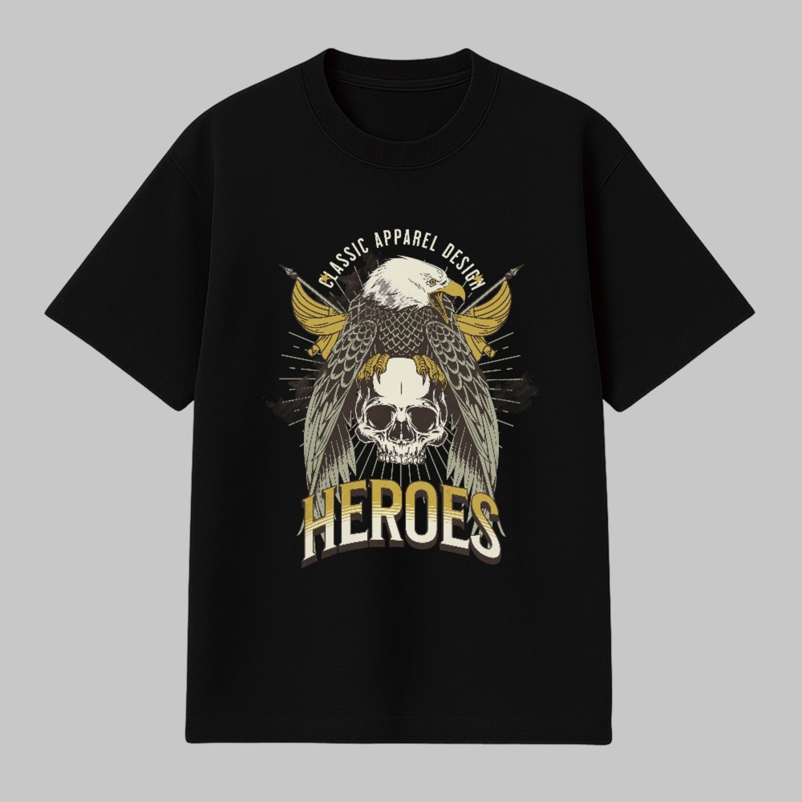 Camiseta Básica Eagle Skull Heroes Style Unissex Preto