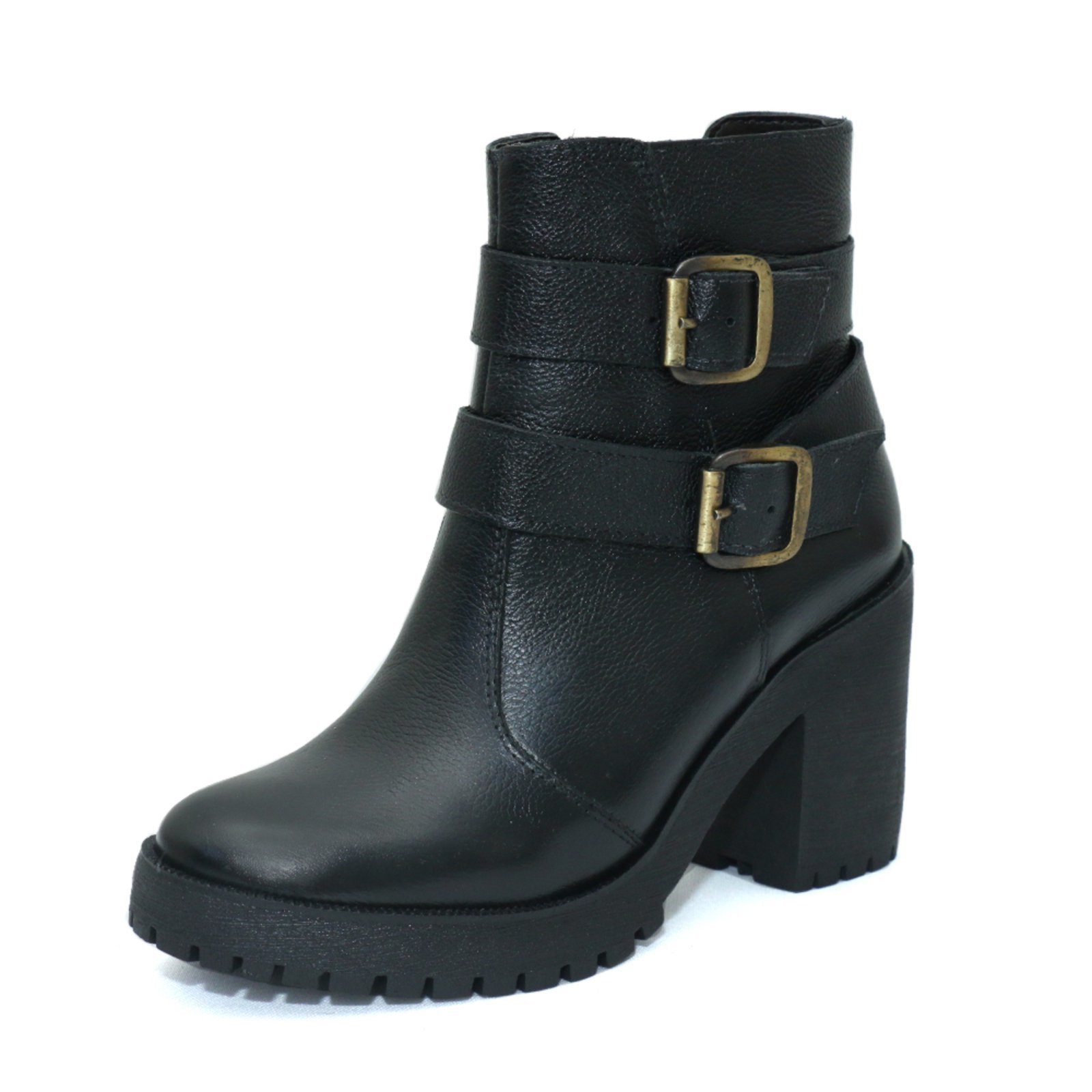 Bota Coturno Feminino Tratorado Couro Preto Kuento Shoes