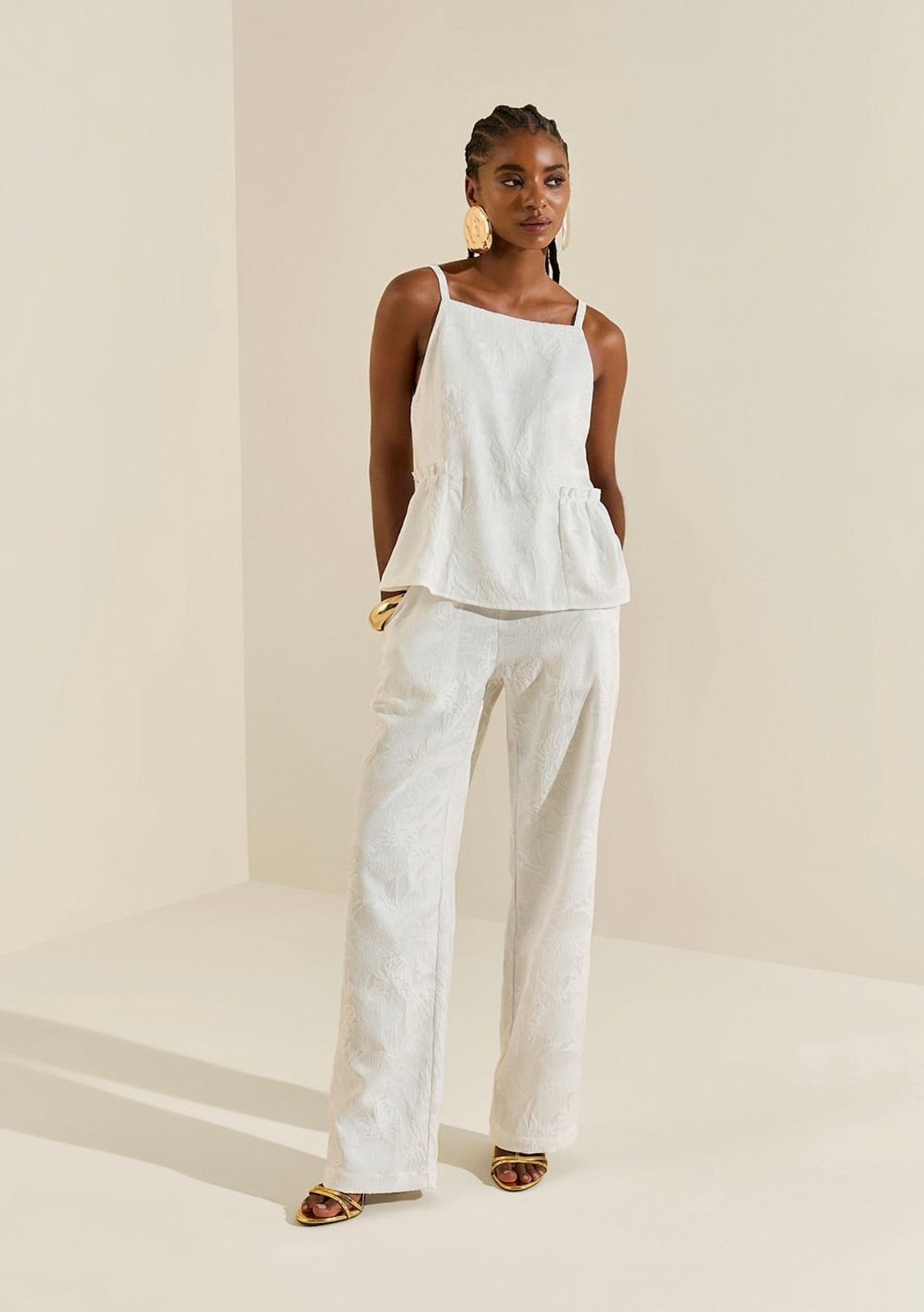 Regata Morena Rosa Ajustada Decote Careca Padrão Off-white