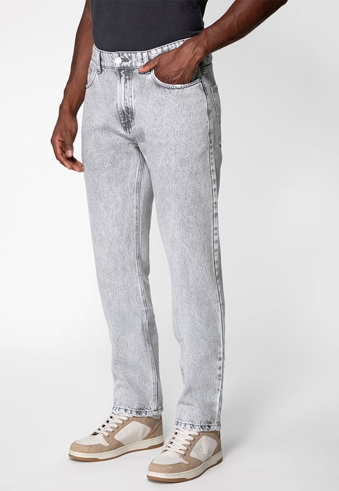 Calça Jeans Regular Straight Guess Cinza Claro