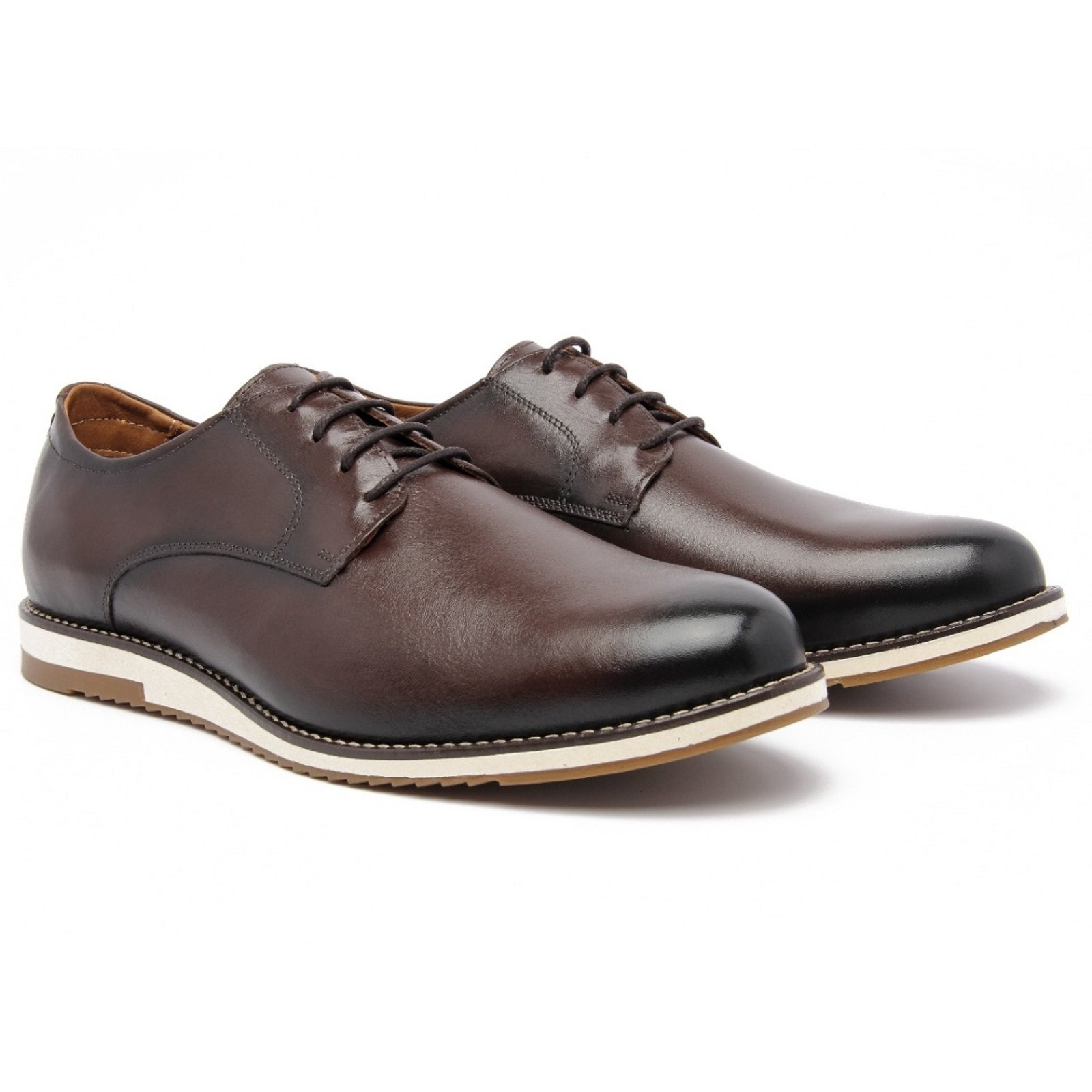Sapato Masculino Oxford Casual Social Couro Legitimo Cadarço Café