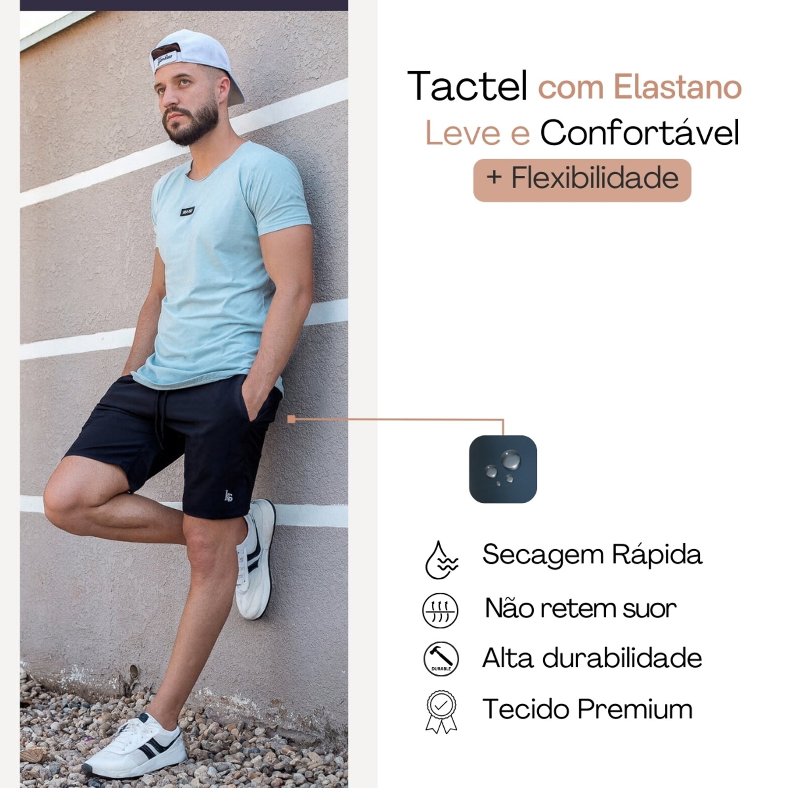 Bermuda Masculina Tactel Elastano KS Short Academia Praia Bolso Lateral