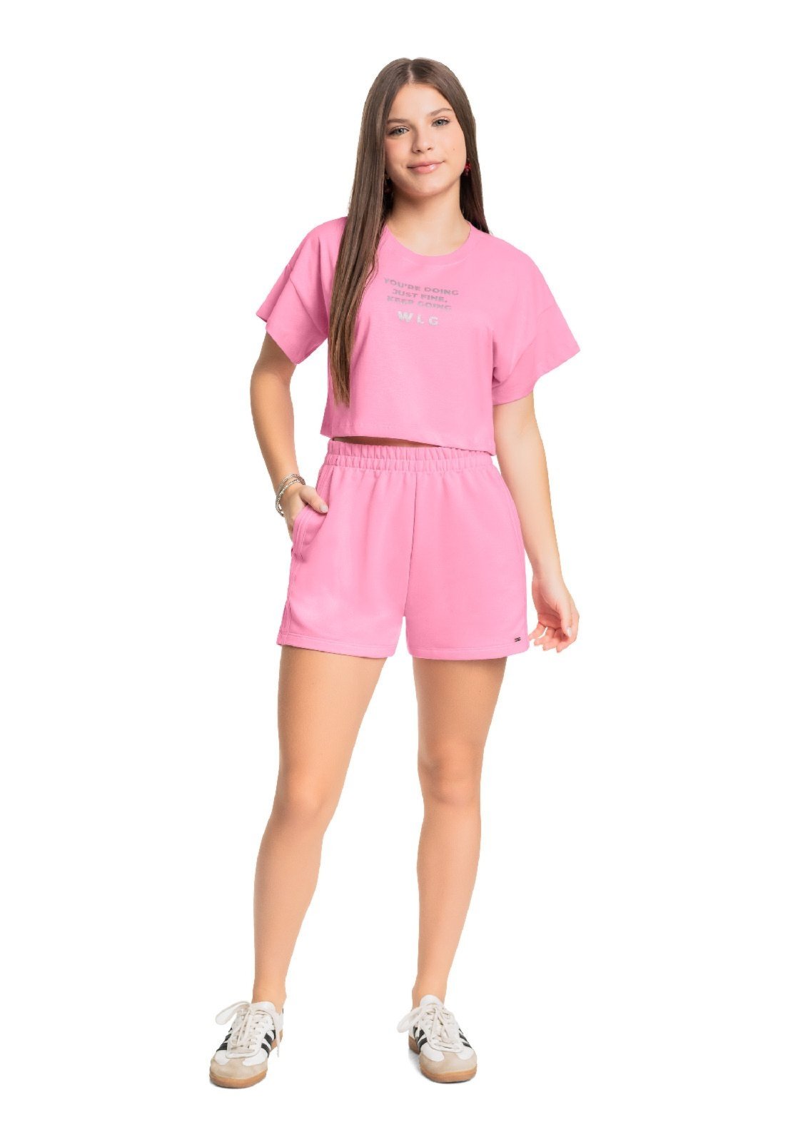 Infantil - Conjunto Blusa Short Moletom Gloss Rosa