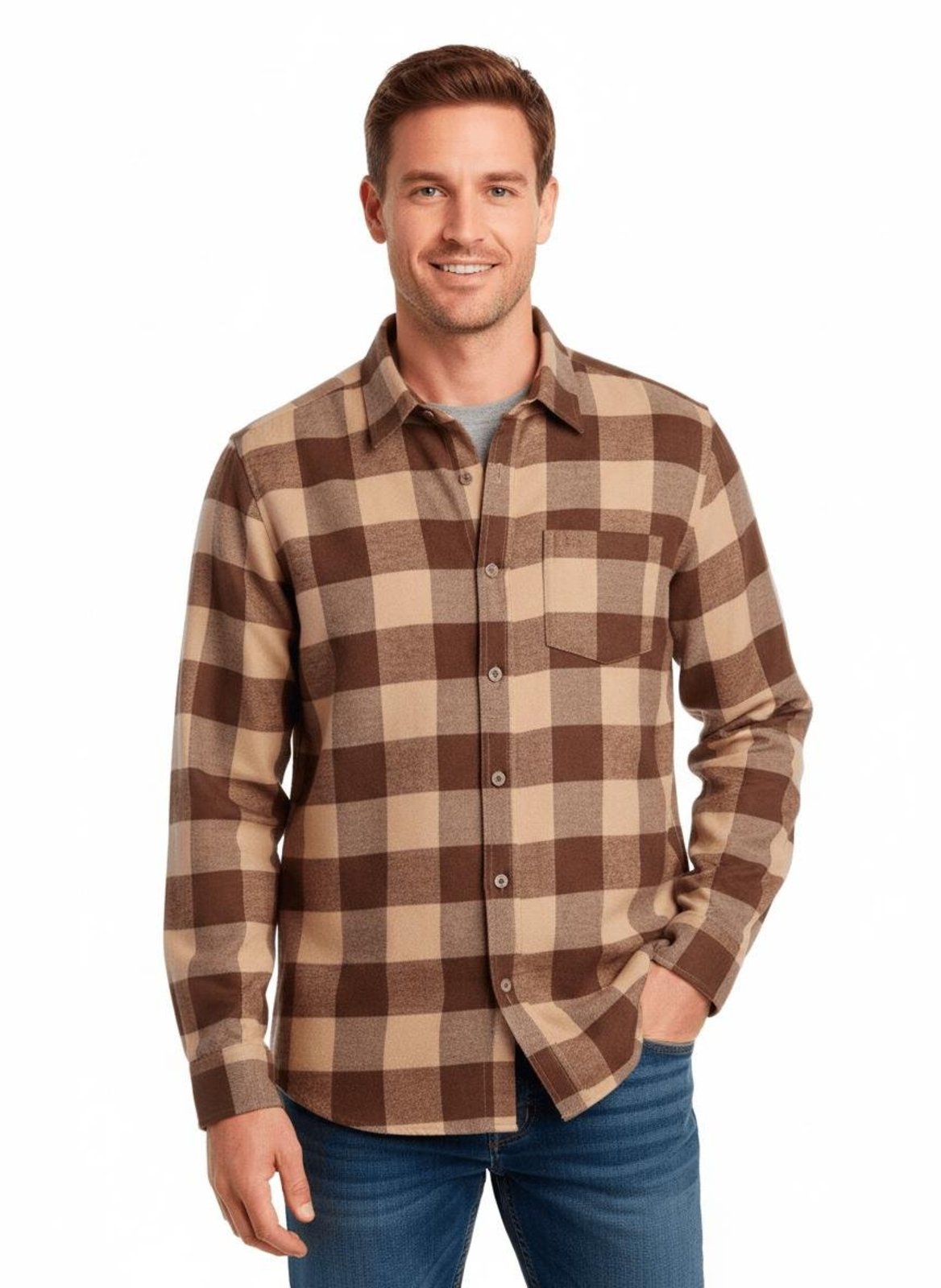 Camisa Xadrez Manga Longa Vels Masculina CARAMELO
