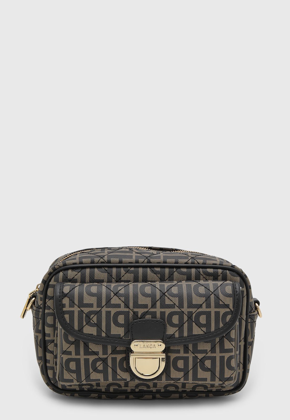 Bolsa Feminina Lança Perfume Estruturada Estampa Logo Bege