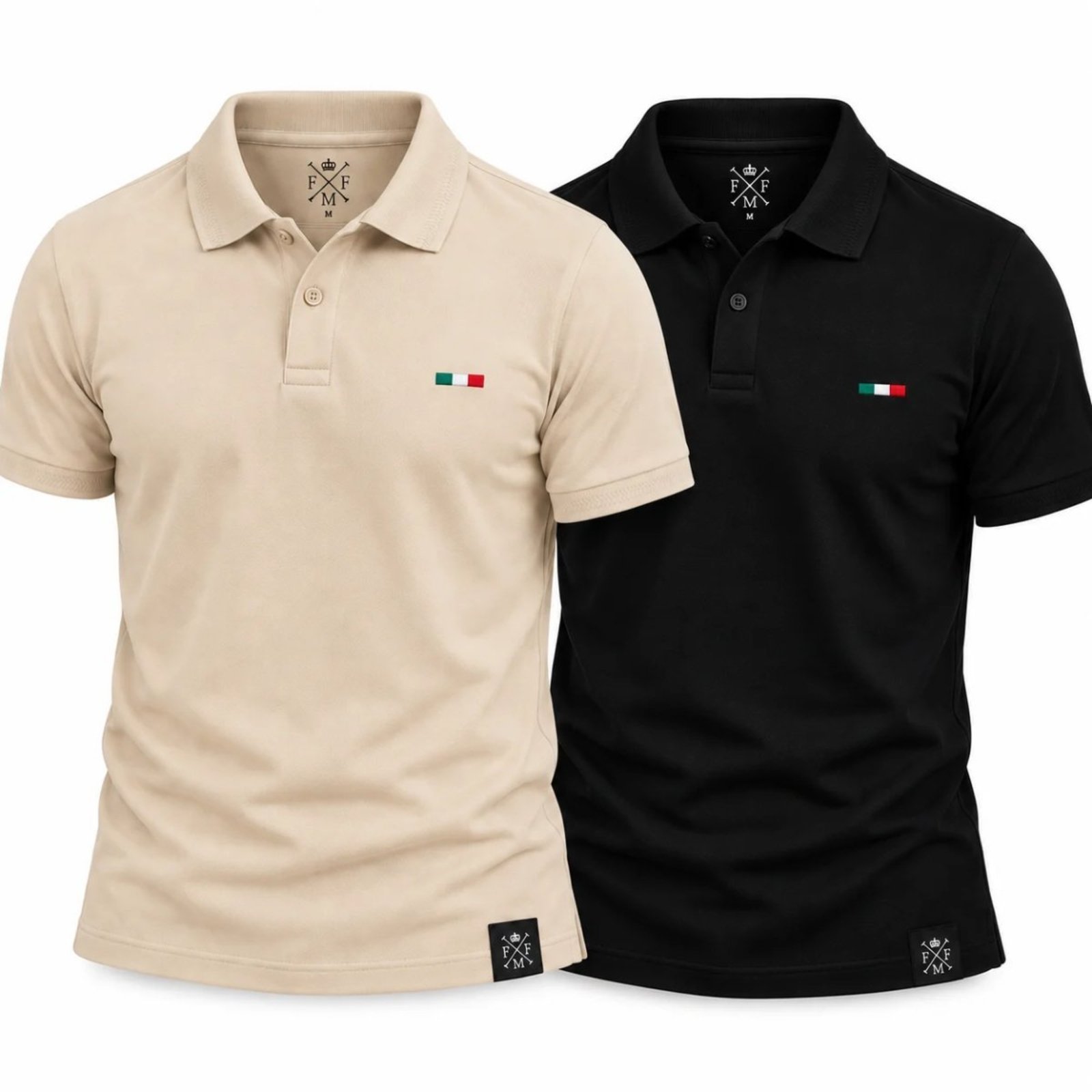Kit 2 Camisas Polo Masculinas FMF Bordado Itália Bege