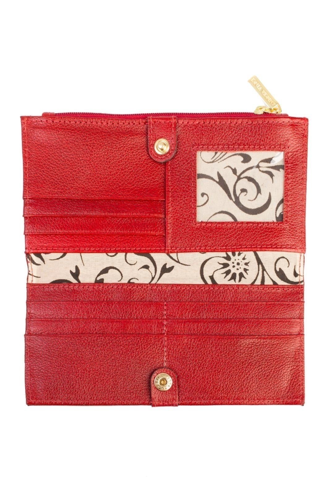 Vista 3 Carteira feminina de couro liso Cléo 9,5x19cm Andrea Vinci vermelho Andrea Vinci vermelho
