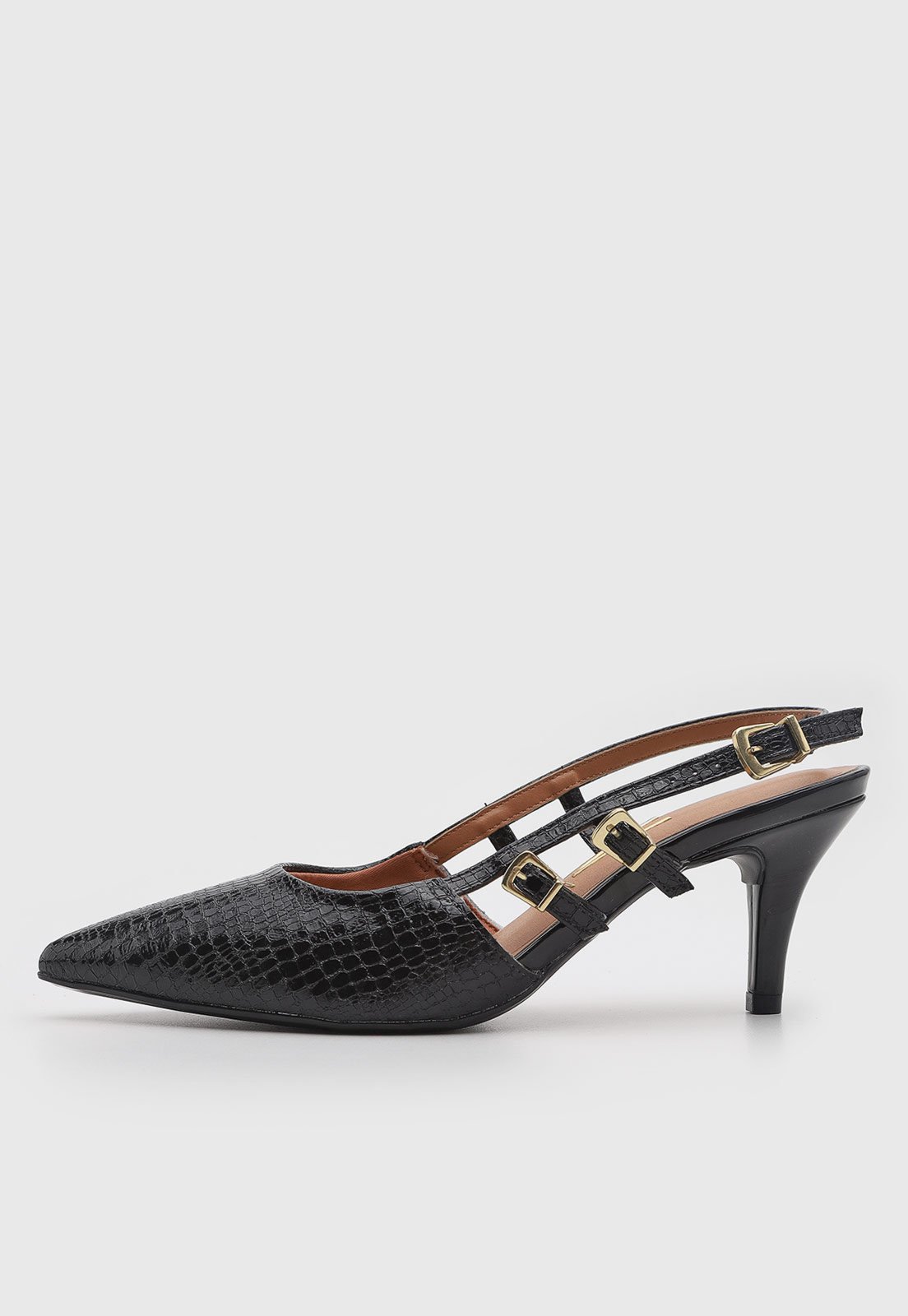 Scarpin Feminino Vizzano Texturizado Fivela Preto