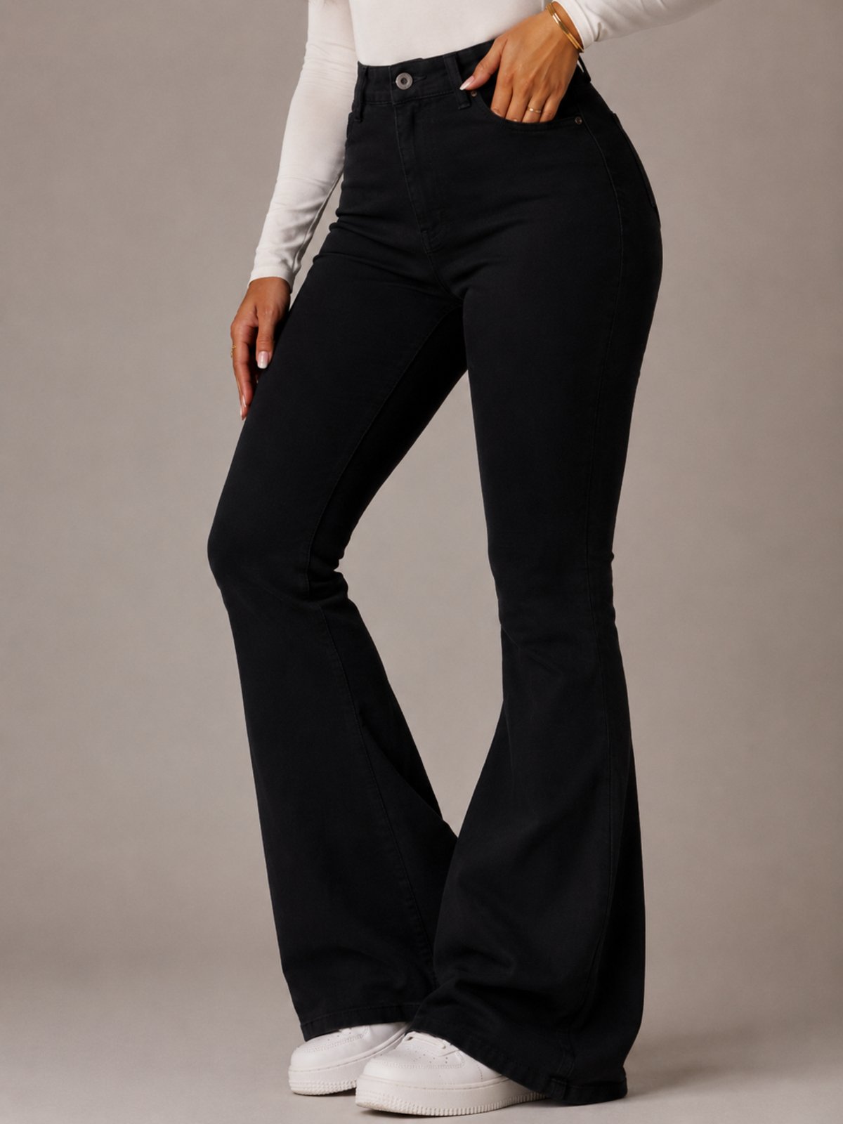 Calça Flare Feminina Mys Jeans Cintura Alta Grande Qualidade Preto