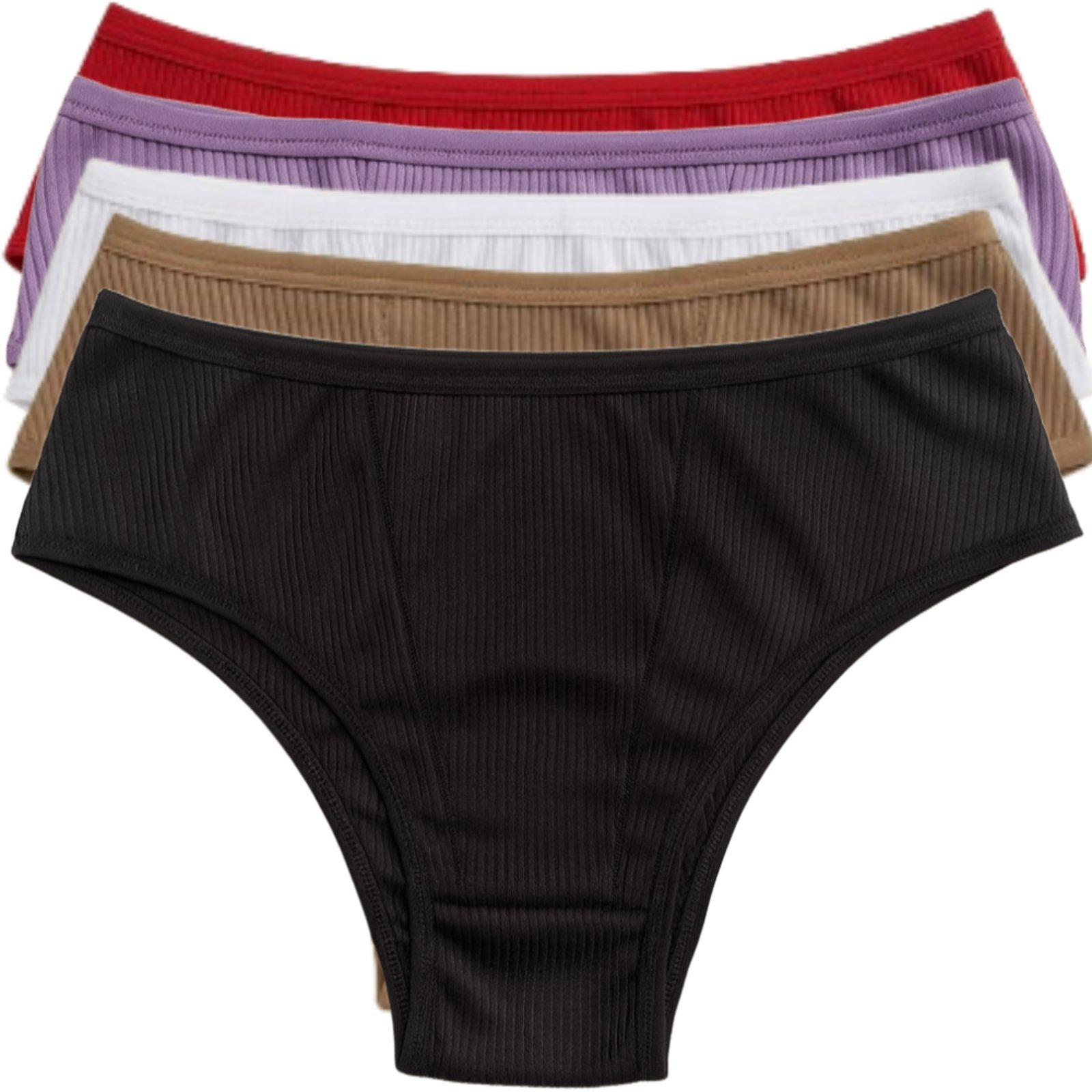 Kit 5 Calcinhas Básica Reflexo Íntimo Tanga Tecido Canelado Lingerie Uso Diário Multicolorido