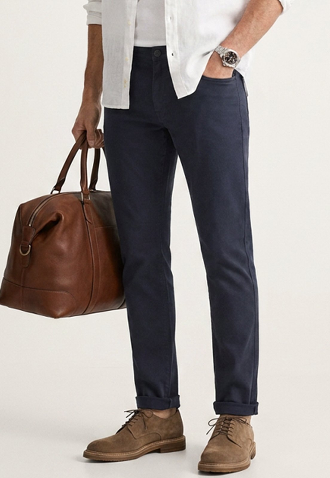 Calça Slim Masculina em Sarja com Elastano Preto
