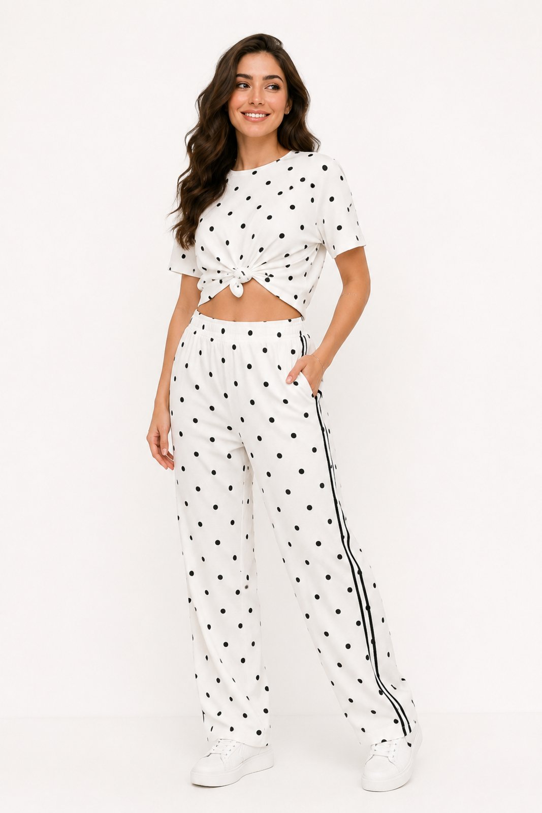 Conjunto Feminino D Bell Outlet Fashion Poá Branco