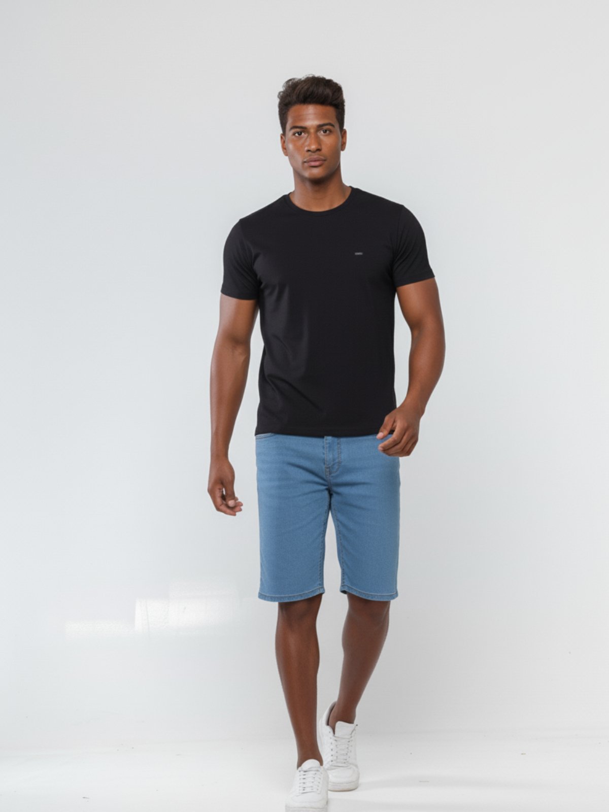 Bermuda Jeans Masculina Lisa Alpha Street Wear Confortavel e Casual Azul Claro