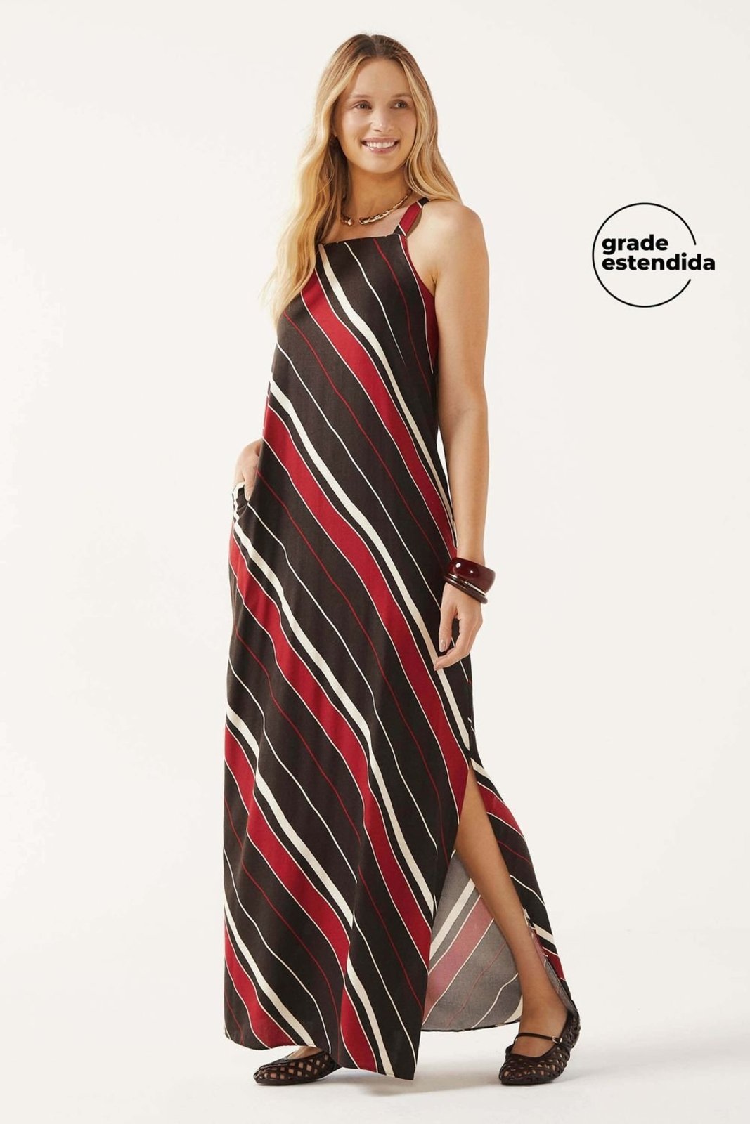 Vestido Longo Feminino Com Fenda Marialícia Marrom