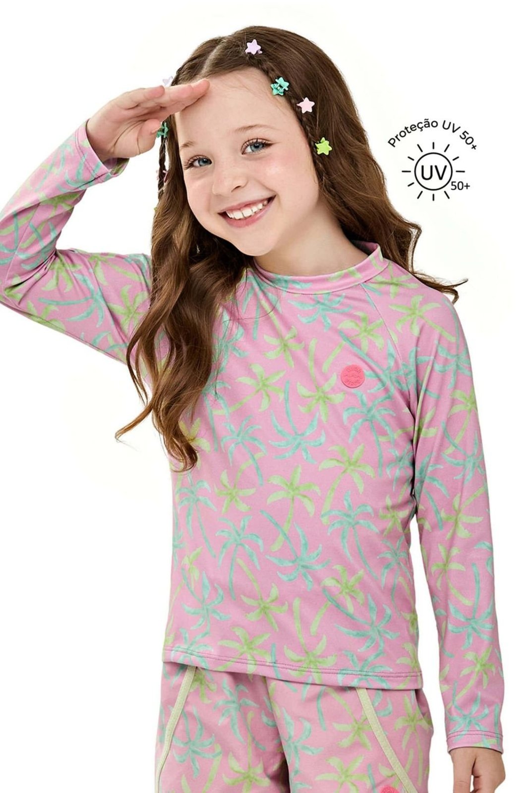 Blusa Menina Estampada Com Proteção Solar Elian Rosa