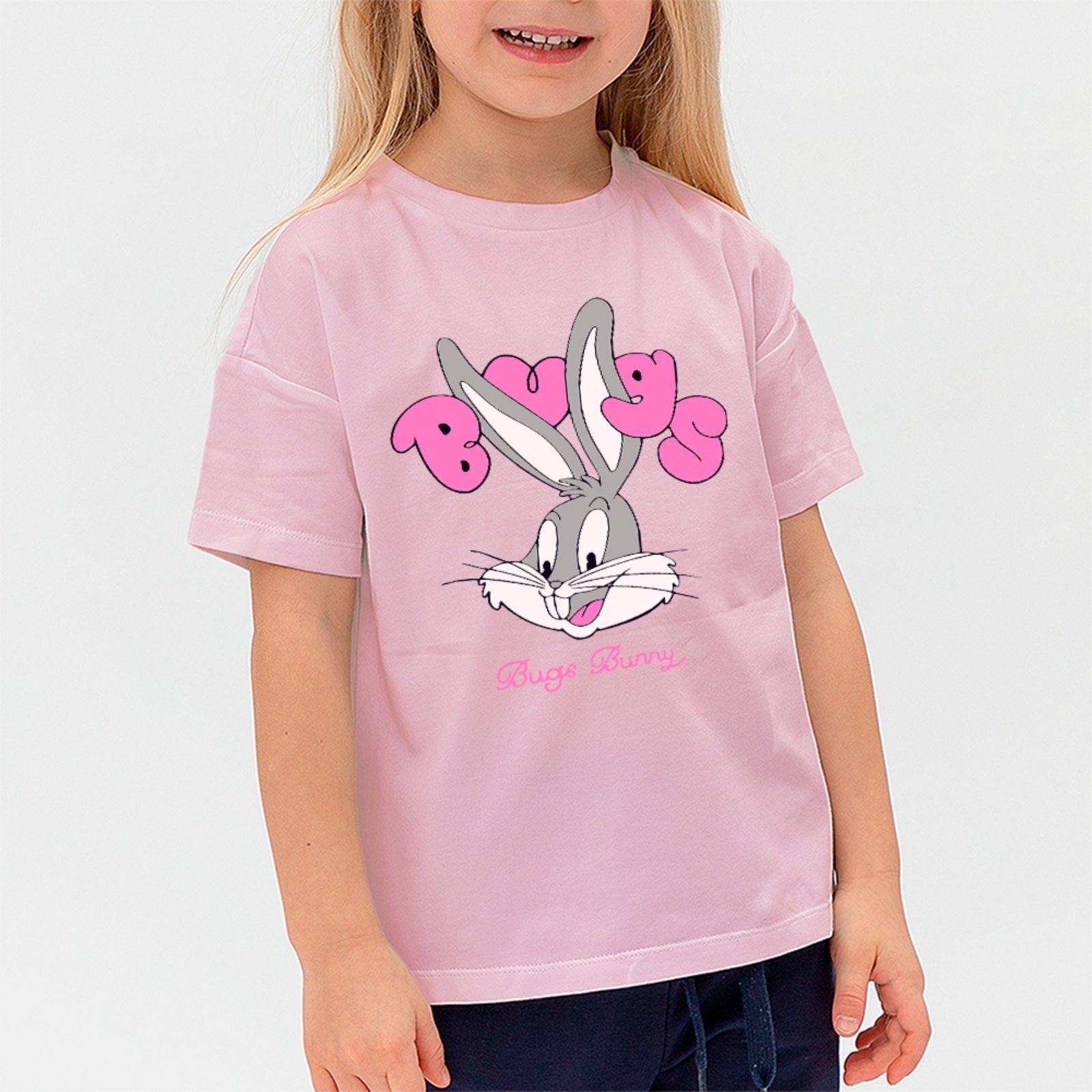 Infantil - Camiseta Bugs Bunny Estilo Cartoon Unissex Rosa
