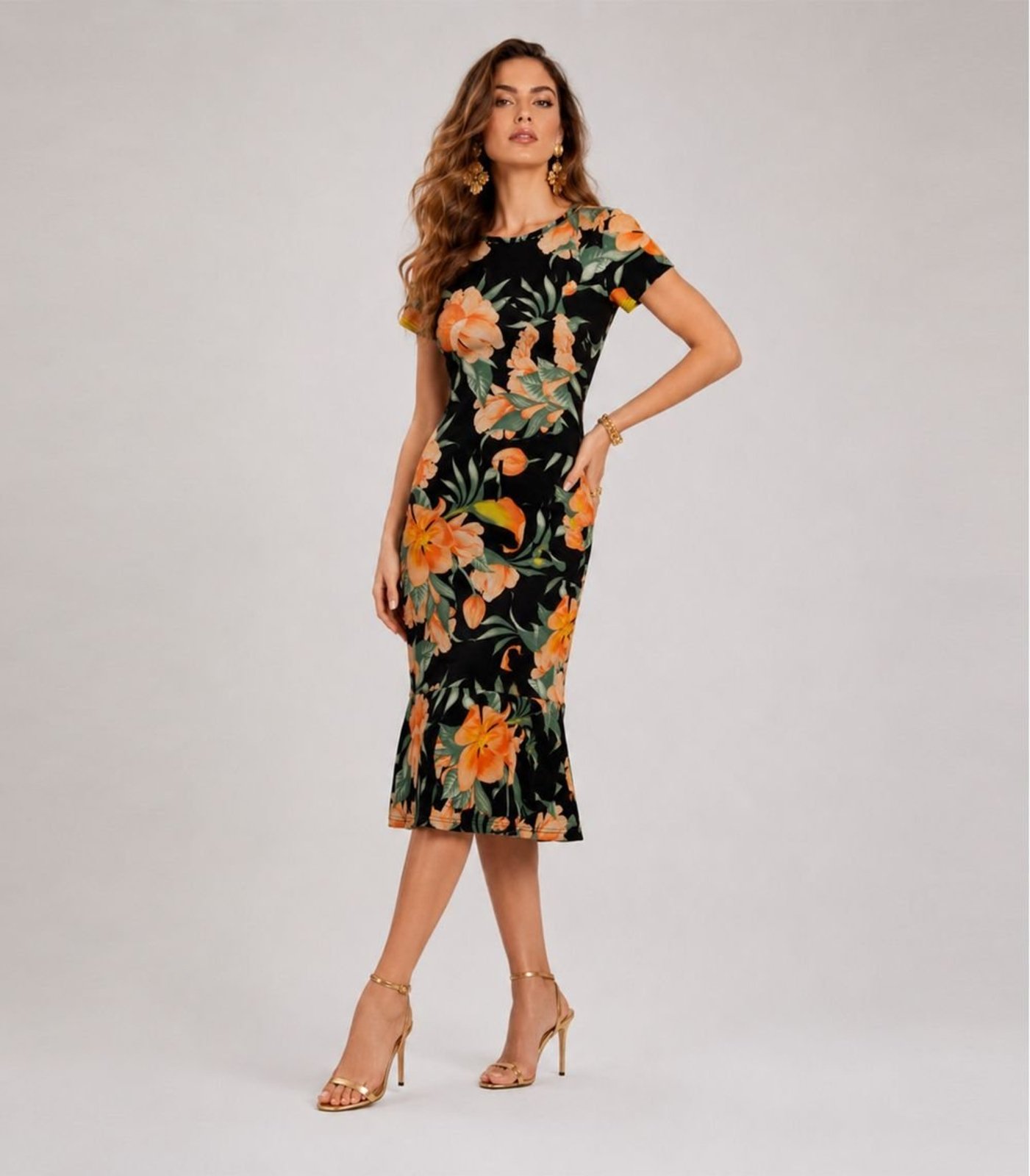 Vestido Feminino Midi Slim Em Suplex Select Preto