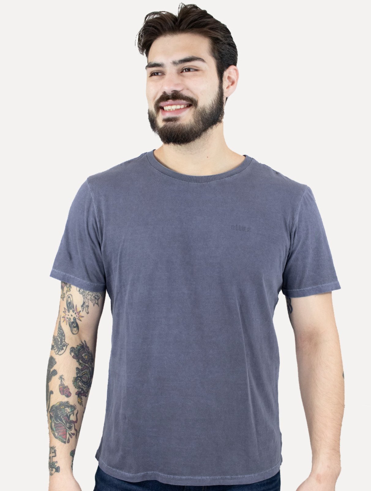 Camiseta Ellus Cotton Fine Grunge Gothic Classic Azul Médio
