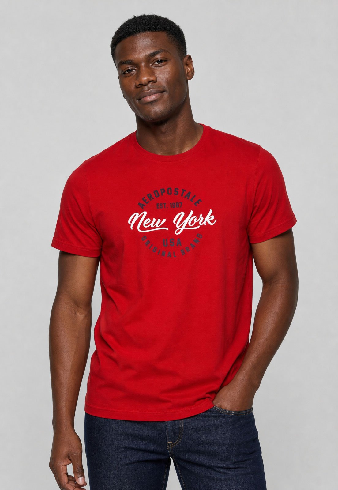 Camiseta Masculina Aeropostale Logo New York Vermelha