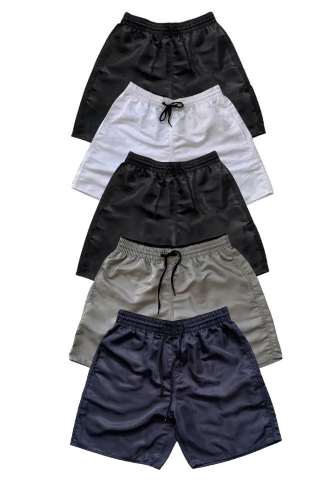 Kit 5 Short Liso Tactel Masculino Relaxado Moda Praia Bermuda Com Bolsos Verão Mix Cores