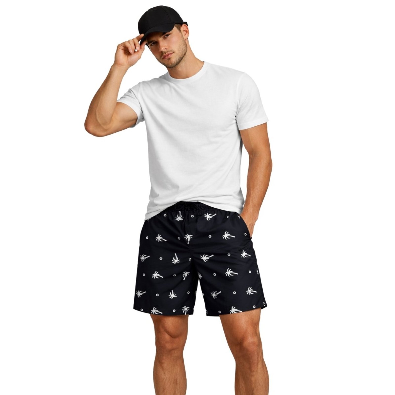 Conjunto Masculino Camiseta 100% Algodão Short Tactel e Boné