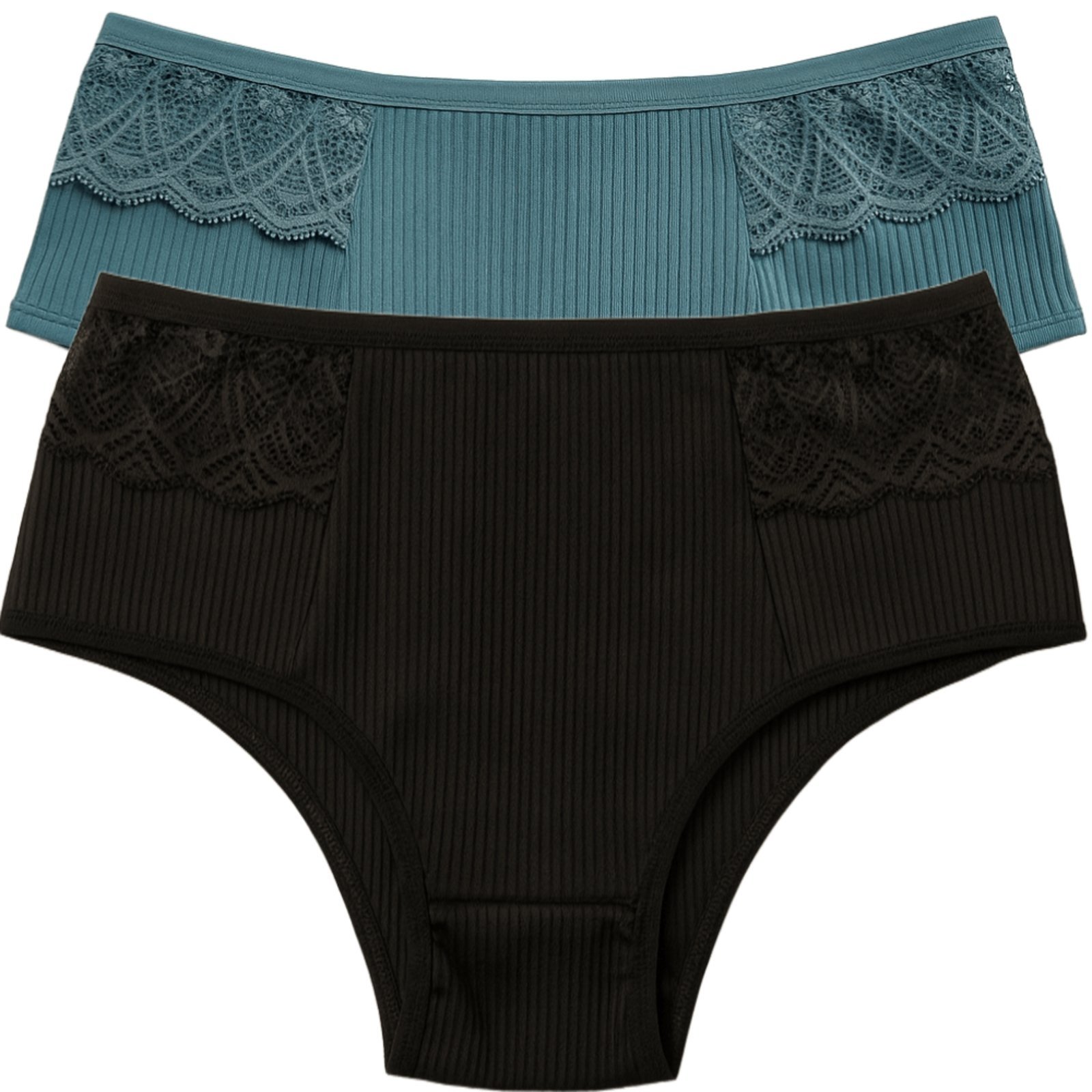 Kit 2 Calcinhas Reflexo Íntimo Com Renda Canelada Lingerie Básica Multicolorida