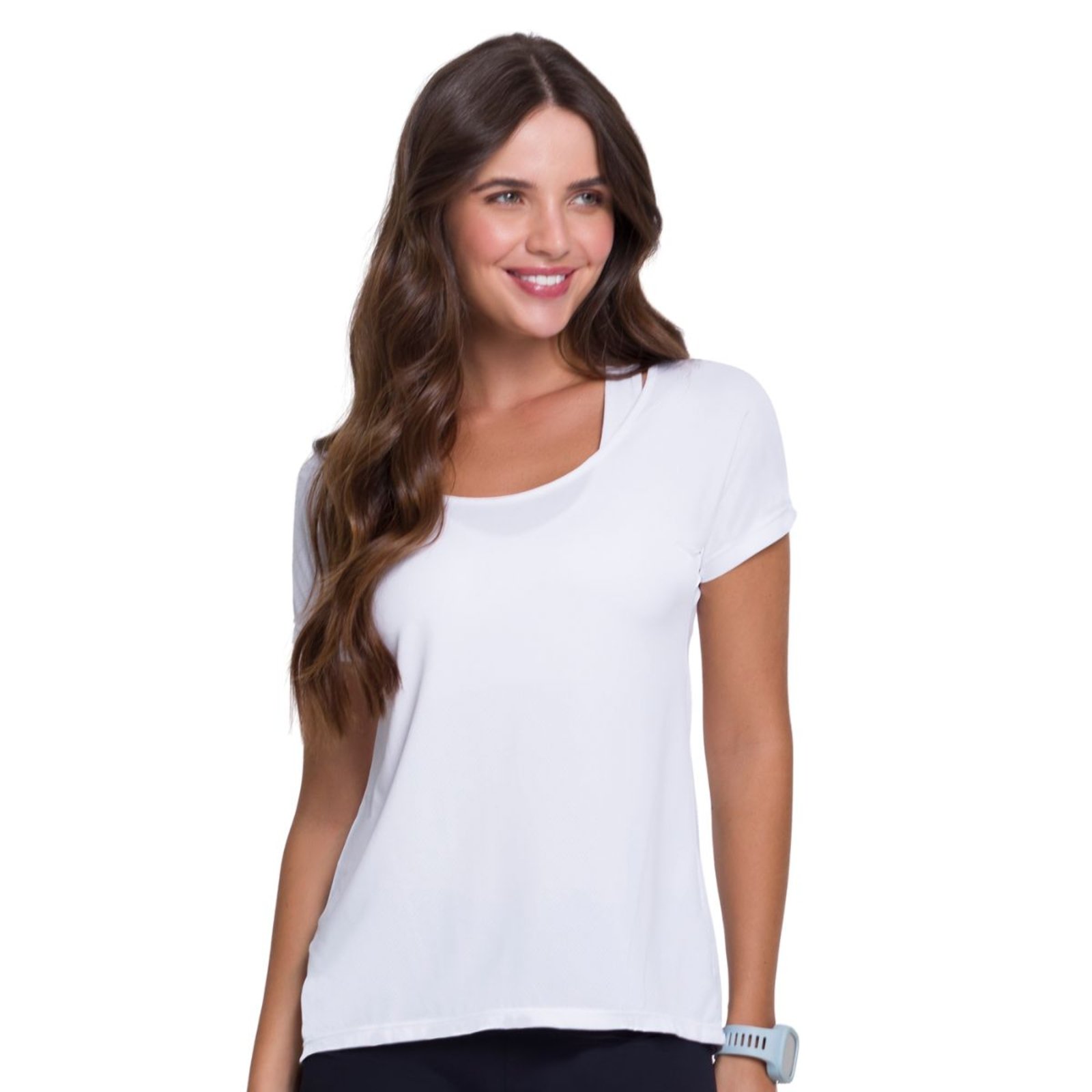 Camiseta Feminina Dry Fit com Manguinha e Barra Alongada nas Costas Selene