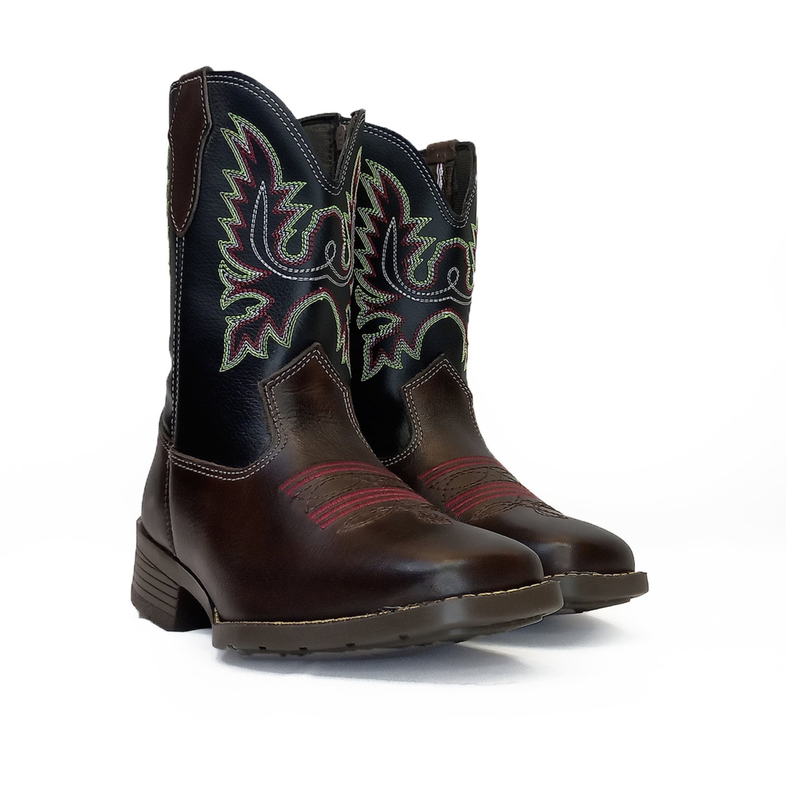 Infantil - Bota Texana Country Agroboy Boiadeira Bordada Couro Legítimo Bico Quadrado Kapell