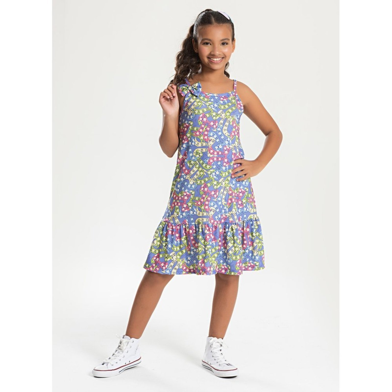 Vista 2 Infantil - Vestido Alcinha Verão Menina Tulipa com Babado Lacinhos Molekada roxo