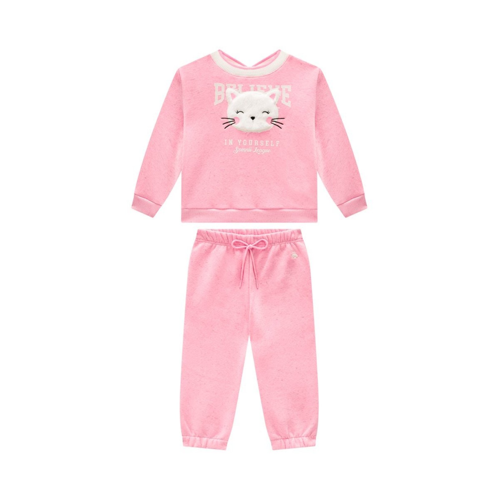 Infantil - Conjunto Menina Blusão e Calça em Moletom Linho
