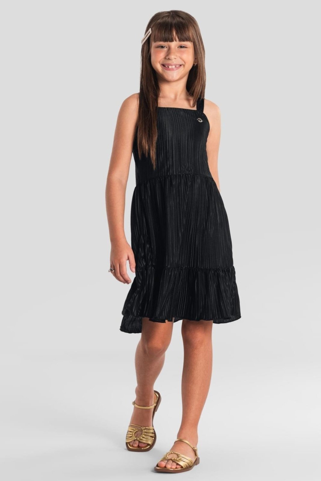 Infantil - Vestido menina plissado Brandili -Preto