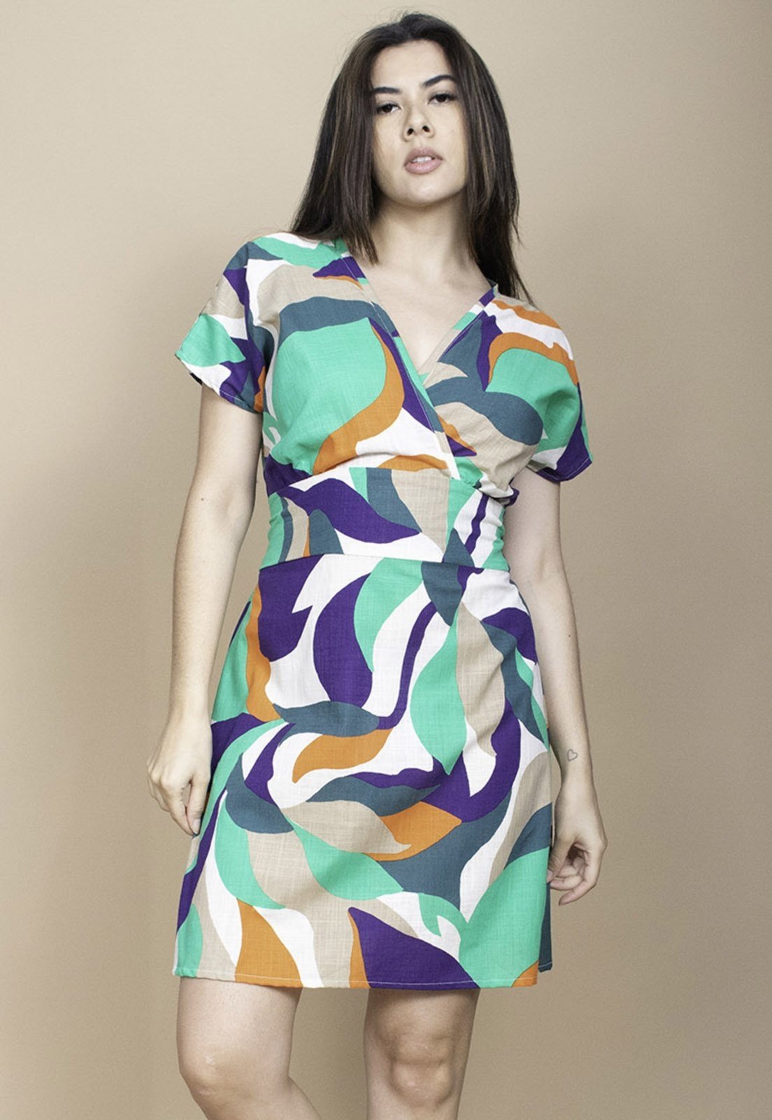 Vestido Cabanafree Curto Viscose Elastex nas Costas Estampa Brisa do Mar