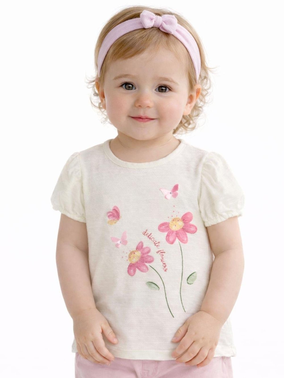 Infantil - Blusa Malha Manga Curta Para Menina - OFF WHITE