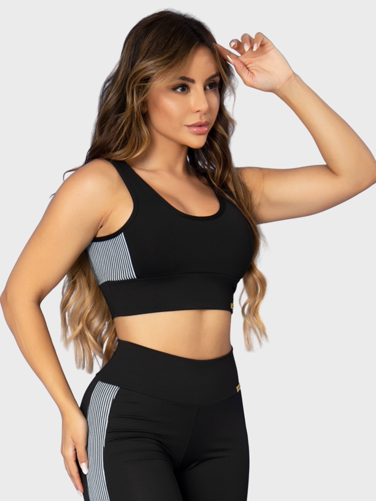 Top Fitness Tarelles Alça Larga 3D Forrado Preto e Branco
