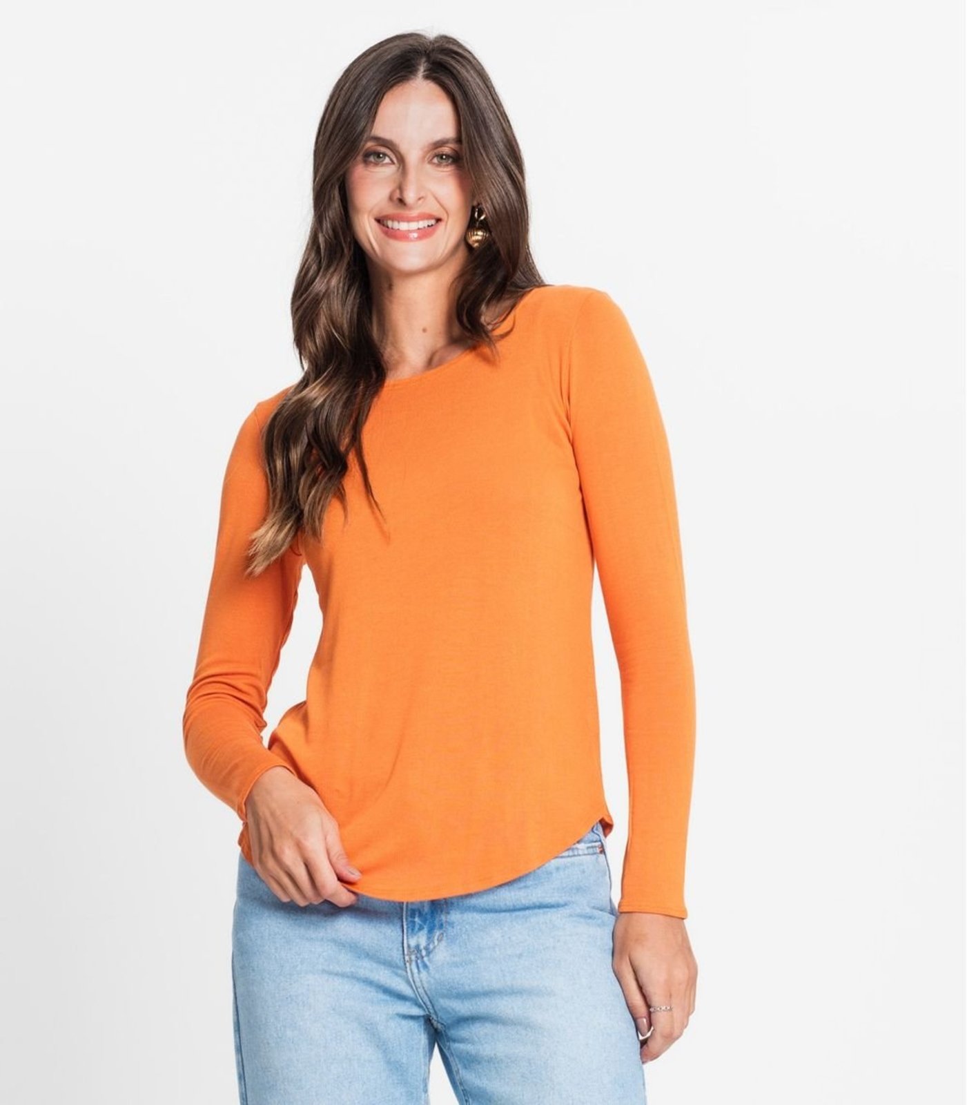 Blusa Feminina Manga Longa Visco Tricot Rovitex Laranja