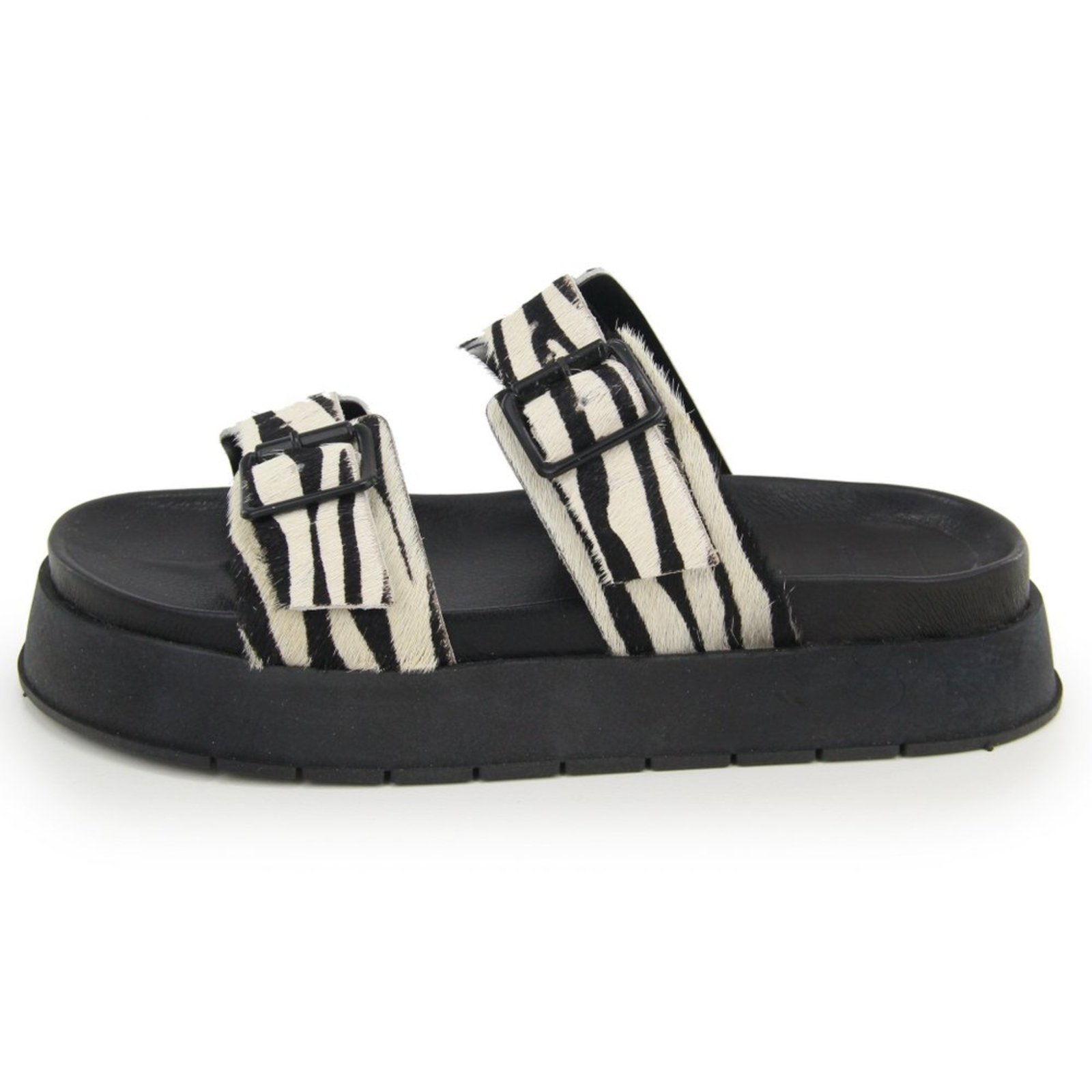 Sandália Papete Flatform FemininaConforto em Couro Fivelas Maria Paula Zebra