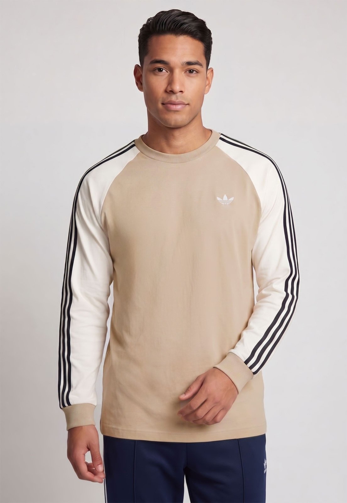 Camiseta Masculina adidas Originals Manga Longa Bege